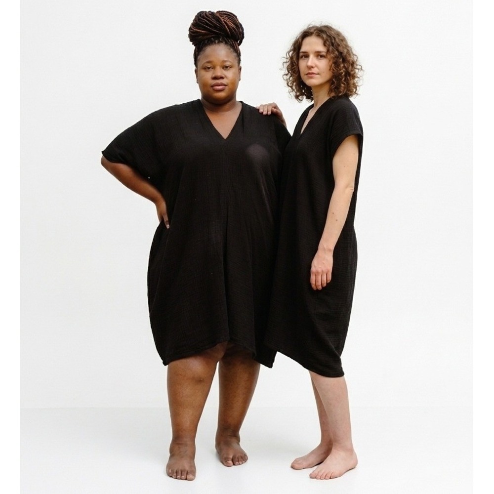 Miranda Bennett Studio Everyday Dress Black Cotton Bubble Gauze OS Lagenlook